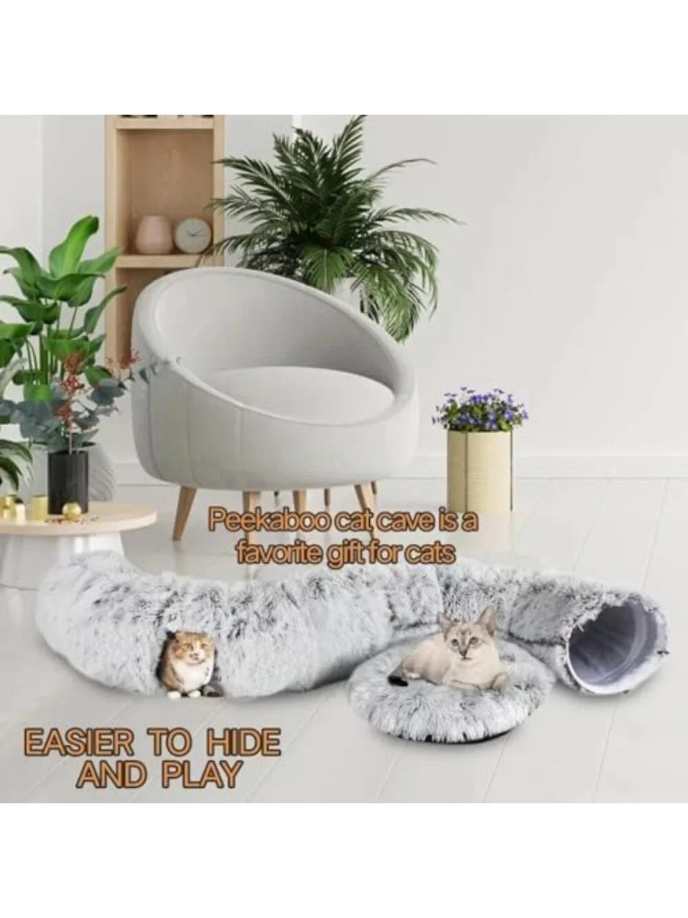 Cozy Cat Tunnel Bed with Washable Cushion - Cute Round Pet Play Toy for Kittens